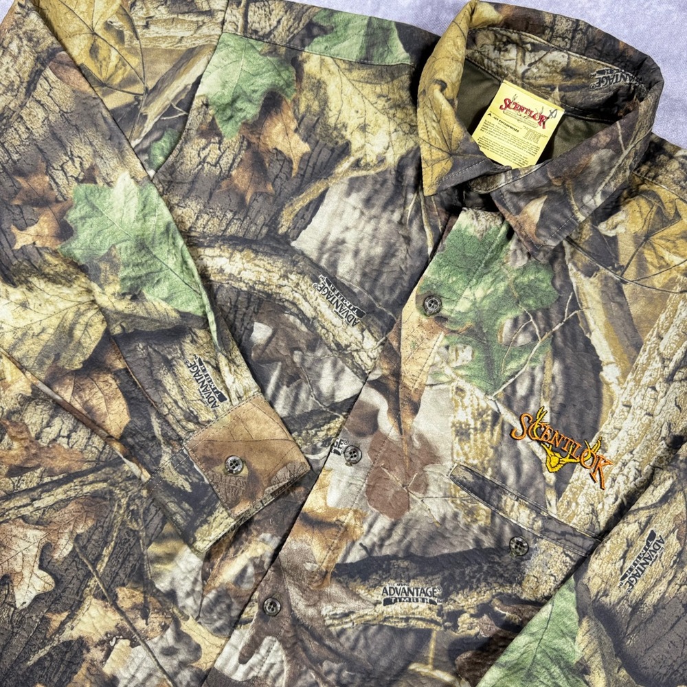 Scent-Lok Advantage Timber Camo Hunting Shirt Mens XL Odor Eliminating Button Up